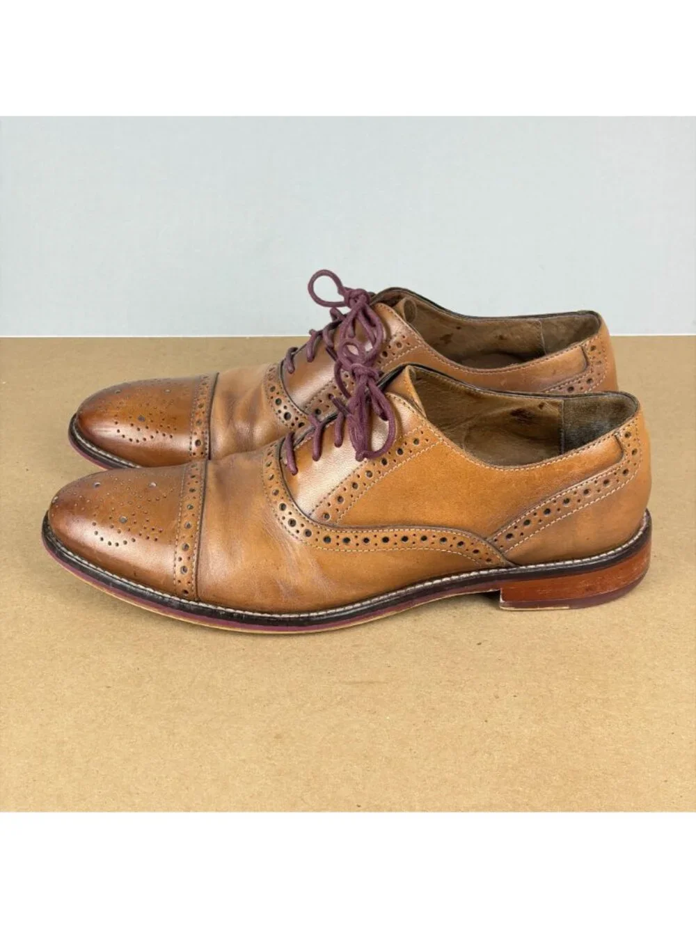 Johnston & Murphy Conrad Cap Toe Leather Oxford Shoes Mens 8 Light Brown Tan